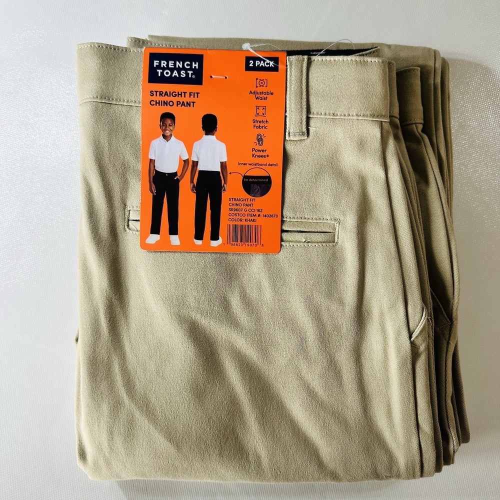 French Toast Boys Straight Fit Chino Pants Size 16 Khaki 2 Pack Adjustable Waist